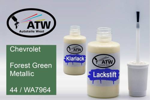 Chevrolet, Forest Green Metallic, 44 / WA7964: 20ml Lackstift + 20ml Klarlack - Set, von ATW Autoteile West.